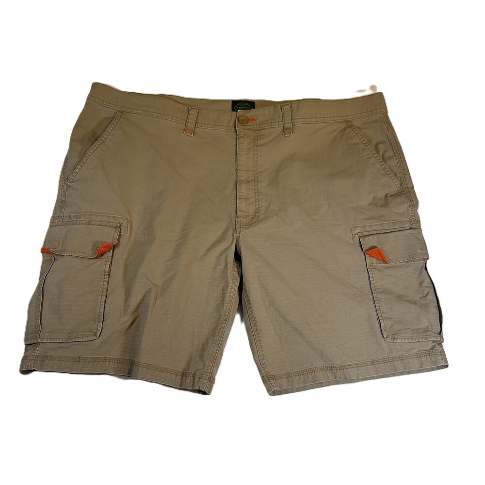 St John's Bay Cargo Shorts Men's W45 L21 Khaki with Orange Contrasts Hook & Loop